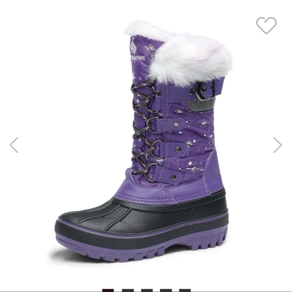 Girls Purple Waterproof Winter Snow Boots with Faux Fur Trim🌺